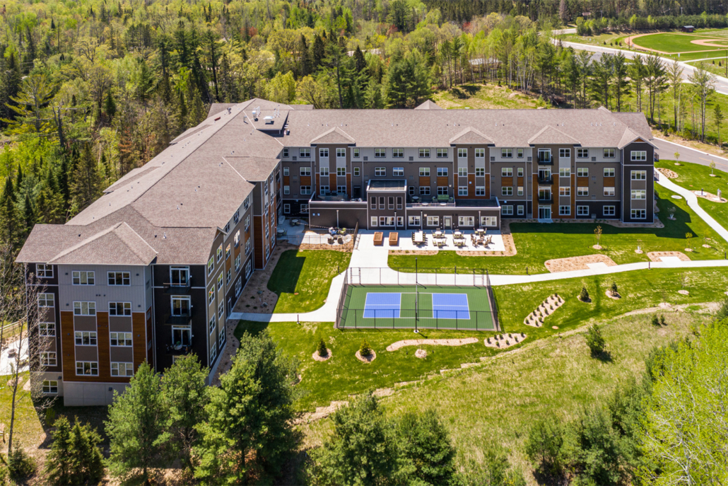 Aerial View of The Pillars assisted living facility in Grand Rapids, MN built by HDC Contractors & Construction Management